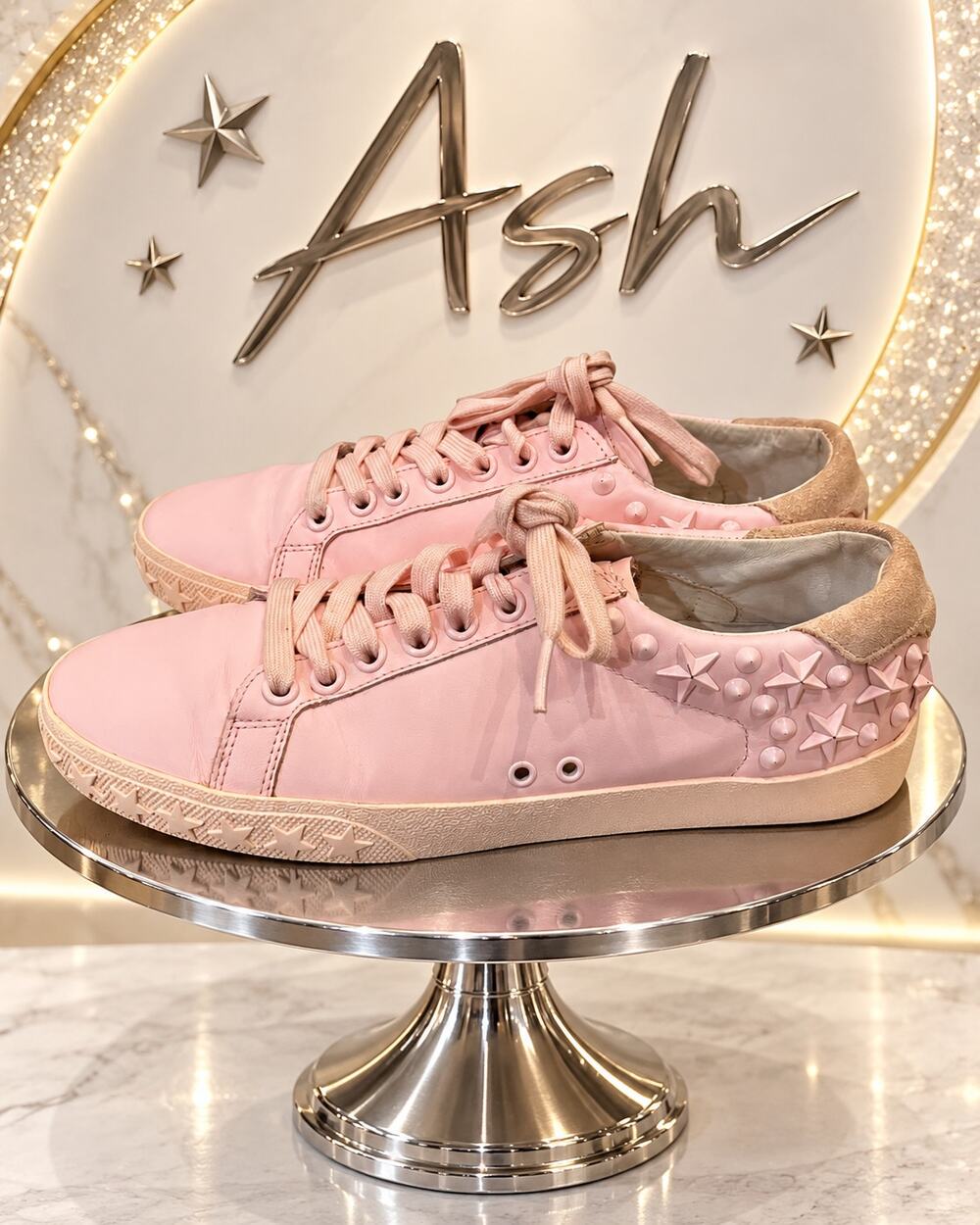 ASH Dazed Stars & Studs Pink Leather Sneakers EU 38 US 7.5-8